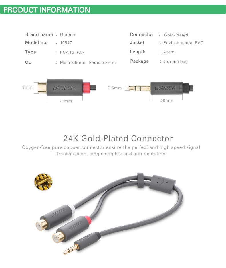 Headphone Splitter - UGREEN 3.5mm Male to 2RCA Female Jack Stereo AUX Audio Cable Adapter (25CM) - SHOPEE MALL | Sri Lanka