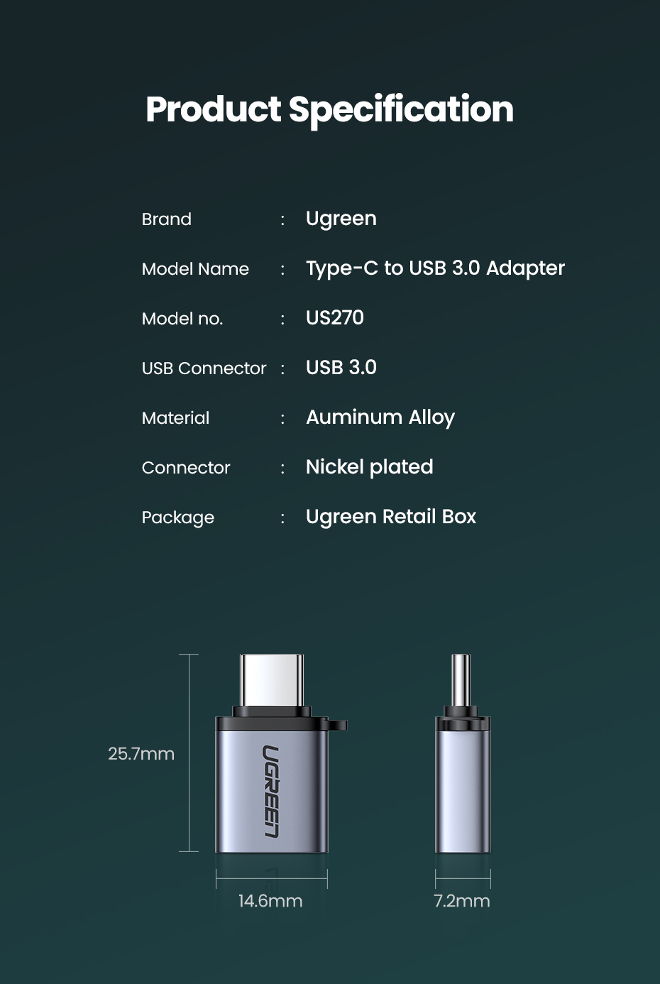 UGREEN USB-C Male to USB 3.0 Female OTG Adapter - SHOPPE.LK