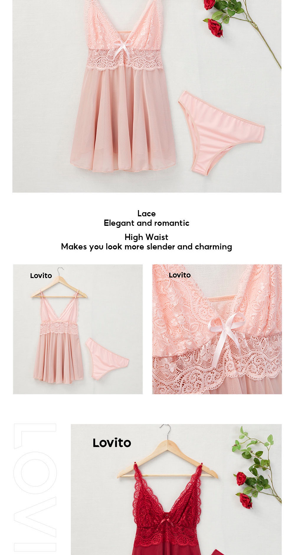 Lace High Waist Deep V Neck Nighties Sleepwear Lingerie Set - Elegant and Comfortable - SHOPPE.LK