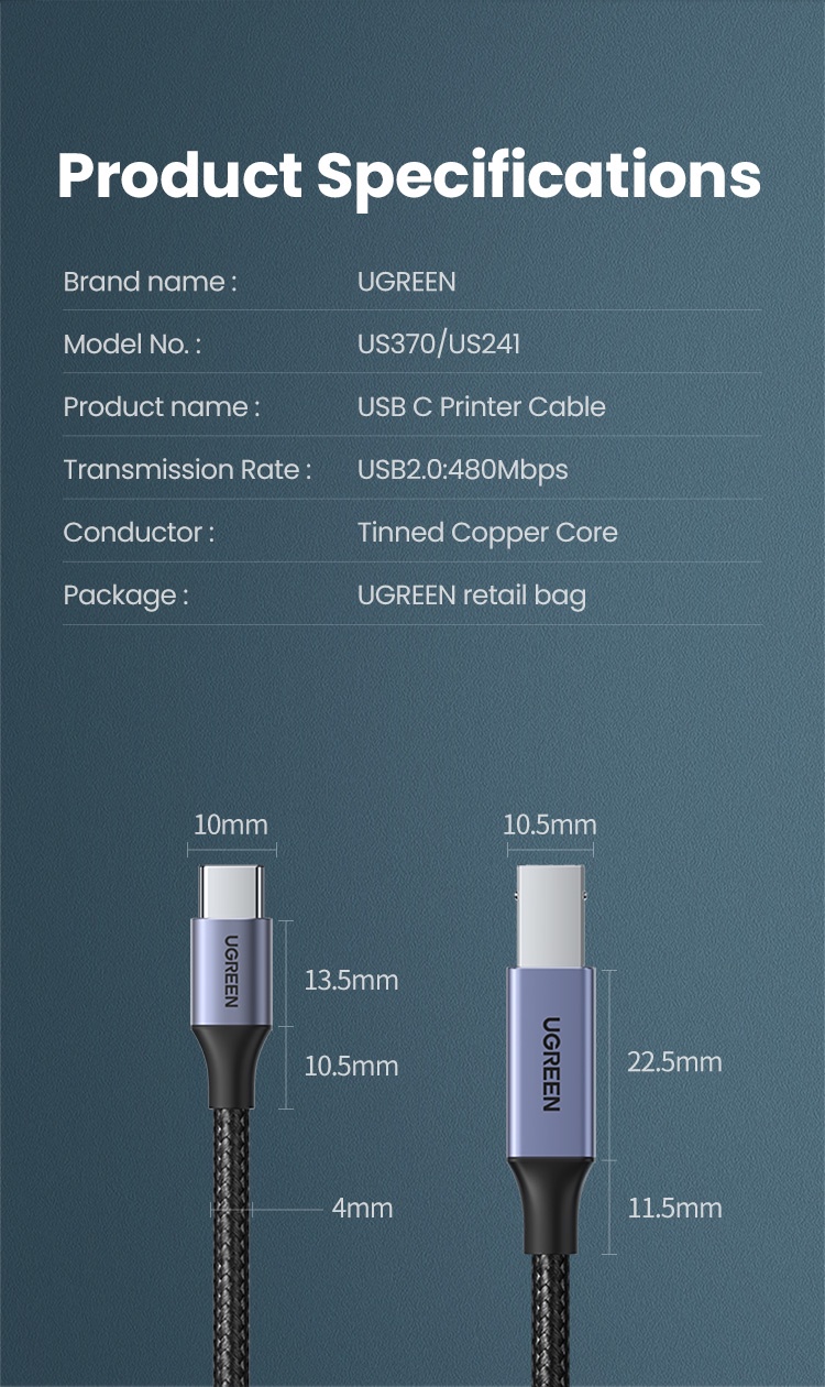 Printer Cable - UGREEN USB-C to USB Type B 2.0 Printer Cable 1M - SHOPEE MALL | Sri Lanka