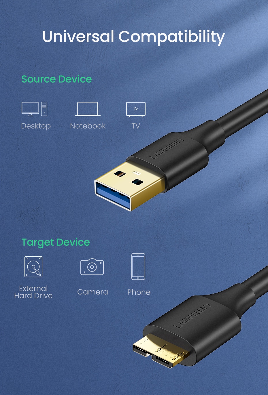 Printer Cable - UGREEN USB 3.0 Hard Disk Cable - Fast Data Transfer - SHOPEE MALL | Sri Lanka