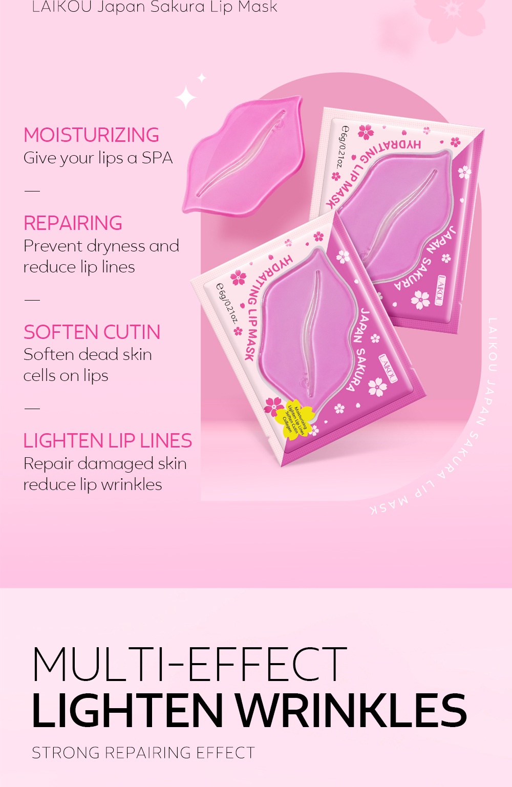 Collagen Lip Mask - LAIKOU Japan Sakura Hydrating Collagen Lip Mask 5Pcs - SHOPEE MALL | Sri Lanka