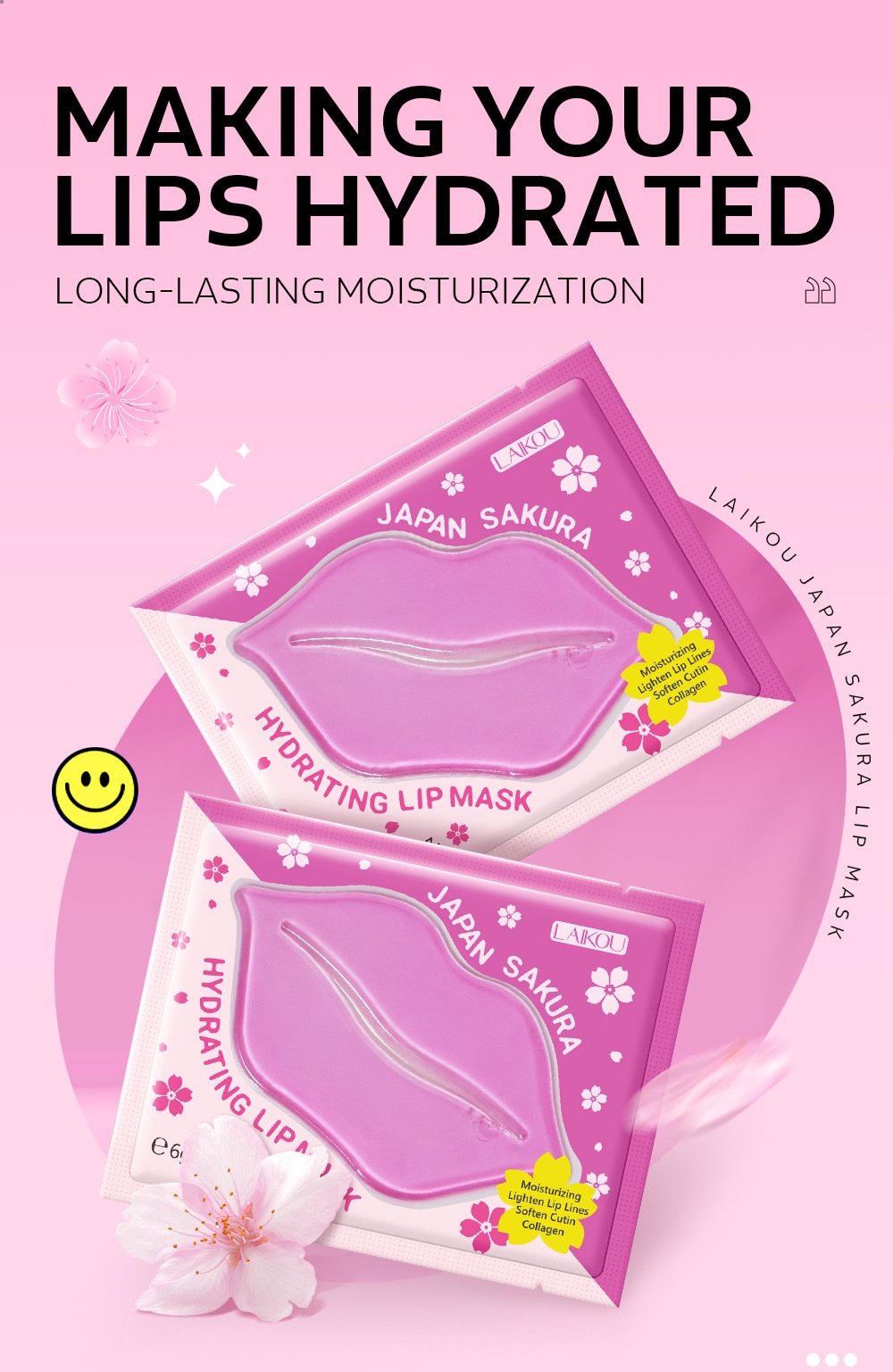 Collagen Lip Mask - LAIKOU Japan Sakura Hydrating Collagen Lip Mask 5Pcs - SHOPEE MALL | Sri Lanka