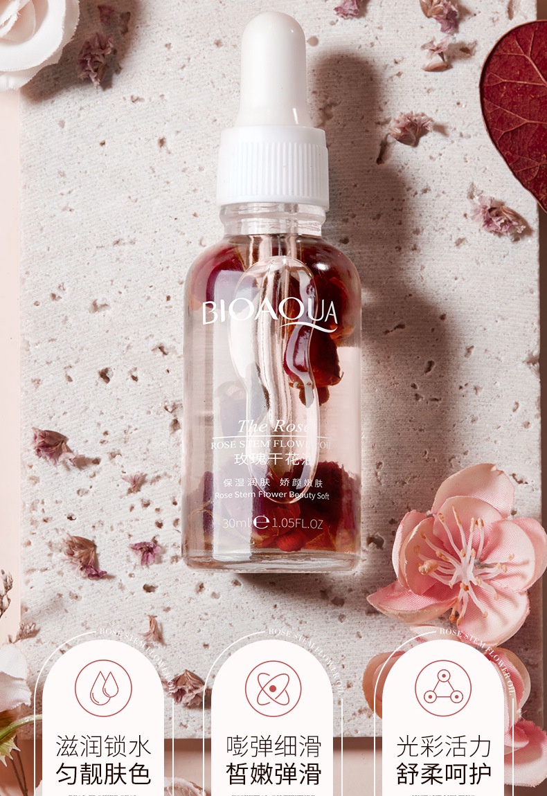 Rose Oil - BIOAQUA Rose Oil For Face Body And Hair 30ml - Natural Beauty Solution - SHOPEE MALL | Sri Lanka