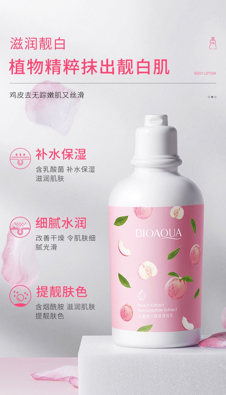 BIOAQUA Peach Extract Hexapeptide Extract Body Lotion 250g - SHOPPE.LK