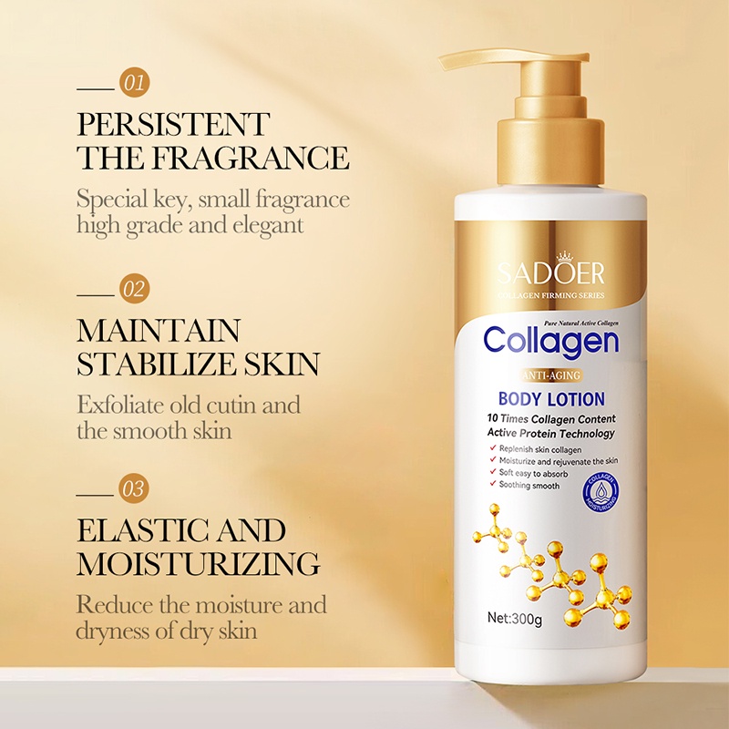 SADOER Collagen Body Lotion for Hydrating and Brightening - 300g - SHOPPE.LK